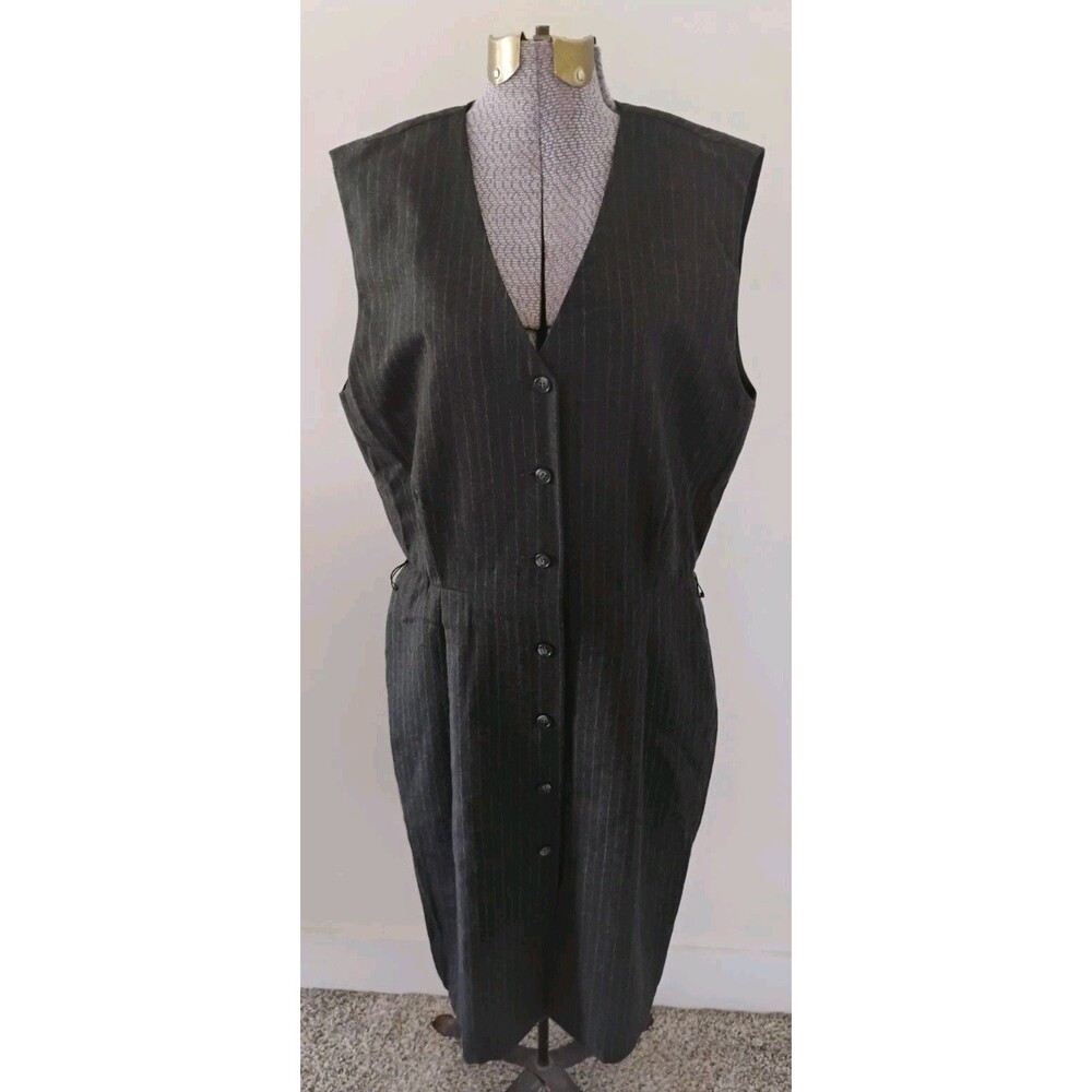 1990s Brooks Brothers Charcoal Pinstripe Sleeveless Dress Jumper Sz 12 EUC